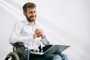 a man sitting on the wheelchair