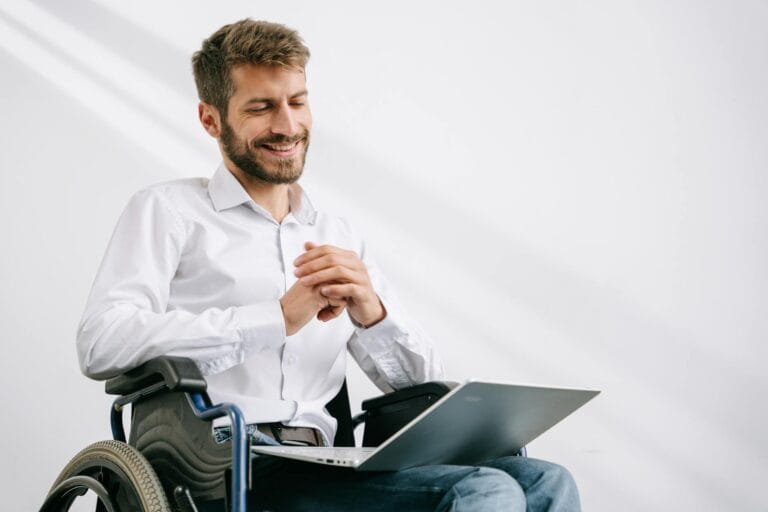 a man sitting on the wheelchair