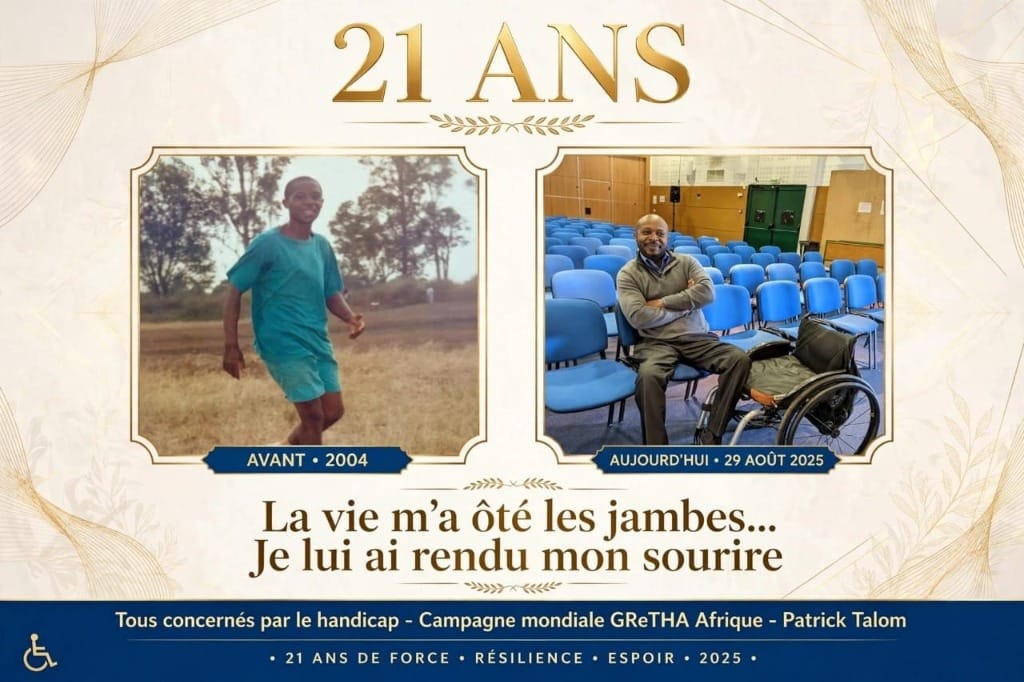 Patrick Talom - 21 ans sur fauteuil roulant - Campagne Tous concernés par le handicap GReTHA Afrique